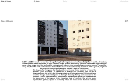 Website screenshot of an active project containing centered image, navigation, sub-information and further information (description)
